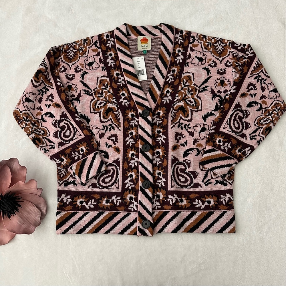 Farm Rio Glam Tapestry Jacquard Cardigan Small